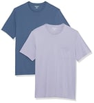 Amazon Essentials Men's T-Shirt Regular-Fit Short-Sleeve Crewneck Pocket, Pack of 2, Lavender/Washed Blue, XS