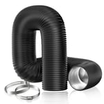 Hon&Guan 100mm PVC Aluminium Flexible ducting Hose 2.5m 4 Inch Air Ducting Vent Hose Pipe for Tumble Dryer, Cooker Hood, Extractor Fan, Air Condition - Black