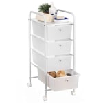 Caisson sur roulettes gina chariot avec 4 tiroirs en plastique blanc transparent et 1 étagère, rangement salle de bain métal blanc - Blanc