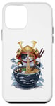 Coque pour iPhone 12 mini Chat Samouraï mangeant des ramen Anime