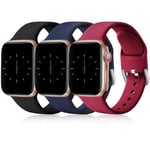 Wepro Pack 3 Straps Compatible with Apple Watch Strap 44mm 40mm 38mm 42mm 45mm 41mm, Soft Silicone Strap Compatible with iWatch Series 7 6 5 4 3 SE, 42mm/44mm/45mm-L, Black/Blue/Red