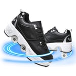 Double-Row Deform Wheels Roller Skates for Girls Deformation Parkour Shoes Kids Automatic Walking Shoes for Women Invisible Pulley Shoes for Men