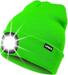 ATNKE LED Bonnet Lampe Frontale,USB Rechargeable Chapeau de Course Ultra Lumineux 4 LED Étanche Lumière Hiver Chaud Phare Cadeaux pour Hommes et Femmes/Fluorescent green