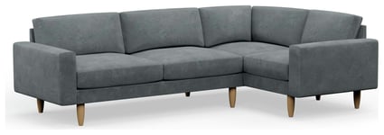 Hutch Slim Velvet Block Arm 5 Seater Corner Sofa- Slate Grey