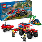 LEGO City 4x4 Fire Engine with Rescue Boat Building Toys for 5 Plus Year Old & a