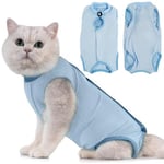 Avont Cat Recovery Suit Post Surgery, Elizabethan Collar & Cone Alternative, Kitten Onesie Pet Surgical Spay Shirt for Abdominal Wounds or Skin Diseases -Blue(L)