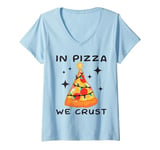 Womens Funny Pizza on Earth Christmas Tree Merry Crust-mas Pizzamas V-Neck T-Shirt