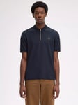 Fred Perry Crepe Pique Zip Polo Shirt, Navy