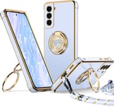 Xyz Coque Pour Samsung Galaxy S22, Avec Double Anneau De Support C?ur, Avec Lanière Pour Filles Et Femmes, Coque De Protection Luxe Mignonne Et Scintillante Pour Samsung S22, Bleu