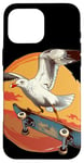 Coque pour iPhone 16 Pro Max Costume de mouette de skateboard pour les fans de patineurs et d'oiseaux de mer