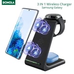 Bonola Station de charge sans fil 3 en 1 pour smartphone, montre, casque Samsung, blanc/noir.