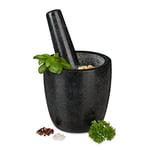 Relaxdays Mortier en granit avec pilon, robuste, pour épices, herbes, mortier en pierre polie, d. 13 cm, 500 ml, gris