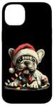 Coque pour iPhone 14 Plus Bouledogue français à mâcher Lumière de Noël Frenchie Noël Vacances