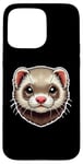 Coque pour iPhone 15 Pro Max Adorable Visage d'un Furet Dessin pour Amoureux des Animaux