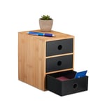 Relaxdays Organisateur Bureau, 3 tiroirs, Bambou & MDF, HxLxP : 21x15x20 cm, Rangement pour ustensiles, Nature - Noir