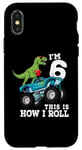 Coque pour iPhone X/XS 6 ans 6ème anniversaire Love Heart T Rex Riding Monster Truck