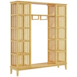 Armoire penderie en bambou - 2 portes coulissantes, 7 étagères, 2 barres - dim. 145L x 35l x 165Hcm