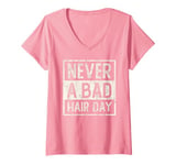 Womens NEVER BAD HAIR DAY Bald Is Beautiful Breast Cancer Survivor V-Neck T-Shirt