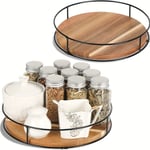 360 Degree Rotating Wooden Turntable Organizer Spice Jar Storage Tray  Kitchen