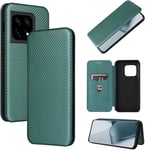 Compatible Avec Coque One Plus 10 Pro 5g, Mince Flip Fibre De Carbone [Test De Chute] Antichoc Stand Fente Avec Carte, Protecteur D'écran En Verre Trempé*2-Vert