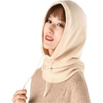 Dam Balaclava Huva Vinter Kashmir Stickad Beanie Hatt Skid Mask Skidmössa Utomhus Beige