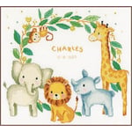 VERVACO Point De Croix Compté Kit DIY Cadeau Bebe Naissance Personnalisé ANIMAUX DE LA JUNGLE Tableau Complet Kit De Broderie Loisir Créatif Maison Décoration ca. 36 x 33 cm Cross Stitch