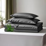 LINENWALAS Double Sheet Set, 100% Bamboo Bedding 300 Thread Count Silk Bed Sheet Set, Cooling Soft Sheets includes 1 Fitted Sheet, 1 Flat Sheet & 2 Pillowcases (Double, Charcoal Grey)