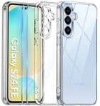 COPIKE Coque Protection Caméra pour Samsung Galaxy S24 FE 5G et 2 Pièces Verre Trempé, Coque Samsung S24 FE Mince Antichoc Anti-Jaune Anti-Rayures Housse, Transparent