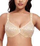 Lemorosy Soutien-Gorge Minimiseur Femme Bonnets Pleins à Armature Support Comfort pour Grande Taille (Beige,95D)