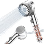 Pommeau de Douche Filtrant [Haute Pression & Economie Deau]-3 Types de Jets-avec brosse de massage en silicone et bouton d'arrêt eau.[T818]