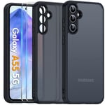 COPIKE Coque Mat pour Samsung Galaxy A55 5G avec Protection Caméra, Étui Arrière Translucide Givrée Mince Antichoc et 2 Pièces Verre Trempé, Anti-Empreintes Digitales Housse, Noir