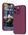 GOODVISH 3 en 1 Coque iPhone 15 Pro Max Silicone Liquide - avec 2 Verre Trempé - Étui Protection Précise de Caméra [Résistant aux Rayures] [Antidérapant] iPhone 15 Pro Max Case 6.7", Vin Rouge