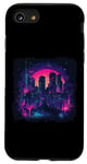 iPhone SE (2020) / 7 / 8 Futuristic Cyberpunk Cityscape at Night With Pink Moon Case