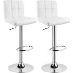 Lot de 2 Tabouret de bar en cuir artificiel, Siège bien rembourré, Tabouret ajustable en hauteur, Blanc - Woltu