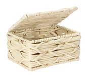 WENKO Boîte de Rangement Vabriano, Panier en Papier tressé avec Couvercle, pour la Salle de Bain et Le Bureau, avec tiges métalliques stabilisatrices, 19 x 10 x 14 cm, Style Boho branché, Beige