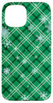 iPhone 15 Snowflakes Green Plaid Winter Christmas Pattern Case