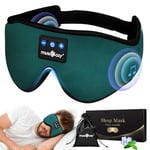 MUSICOZY Bluetooth Sleep Mask,Upgraded 3D Sleep Headphones Eye Mask with Headphones for Men & Women,Wireless Music Sleep Mask Sleeping Headphones for Travel/Nap/Yoga/Meditation (Green)