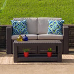 Flash Furniture Seneca Chocolate Brown Faux Rattan Loveseat with All-Weather Beige Cushions