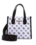 GUESS Silvana Mini fourre-Tout 2 Compartiments, Sac à bandoulière, poignées supérieures Femme, Logo Blanc Multicolore, Taille Unique