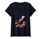 Womens bald eagle rose vintage floral art V-Neck T-Shirt