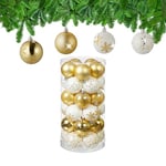 Relaxdays Boules de Noël, Lot de 30, en Plastique, D : 6 cm, Paillettes, Mates, Brillantes, déco Sapin, doré/Blanc