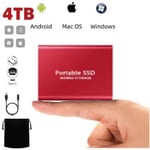 Disque SSD Mini Disque Dur Externe Portable 4TB 4To Rouge Type-C avec Pochette Sac de Stockage en Tissu Noir