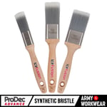 3 x ProDec Ice Fusion Paint Brush Flat Cut Set Synthetic Bristles Gloss Varnish