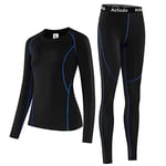 Acfoda sous-Vêtement Thermique Femme Fonctionnel Ensemble Ski Hiver Chaud sous-Vêtements Ensemble Compression Maillot Manches Longues & Pantalon Sport Snowboard Running Noir 44