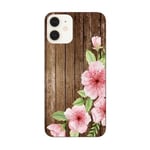 Coque iphone 12 MINI effet bois fleur rose