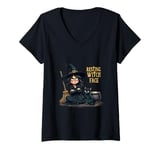 Womens Resting Witch Face Witch Cat Cauldron Broom V-Neck T-Shirt