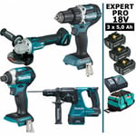 Makita - Pack expert pro bl Motor 18V 4 machines 3 batt 5Ah DDF484 DTD154 DGA506 DHR243 avec sac