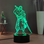 Anime Roronoa Zoro 3D Nattlampa, Manga Figur Luffy Zoro Touch Sänglampa 16 Färger Sovrum LED Nattlampa, Anime Luffy 3D Skrivbordslampa för Föd