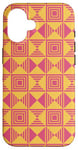 Coque pour iPhone 16 Pink Mustard Yellow Square Triangle 70s Geometric Pattern