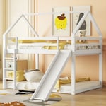 Lit double lit enfant lit maison lit superposé avec toboggan et échelle, chambre d'enfant lit superposé double haut, blanc, 140x200cm